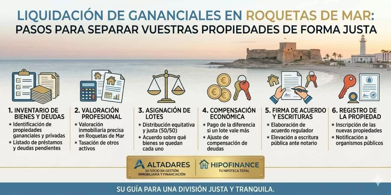 Liquidación de gananciales en Roquetas de Mar: Pasos para separar vuestras propiedades de forma justa