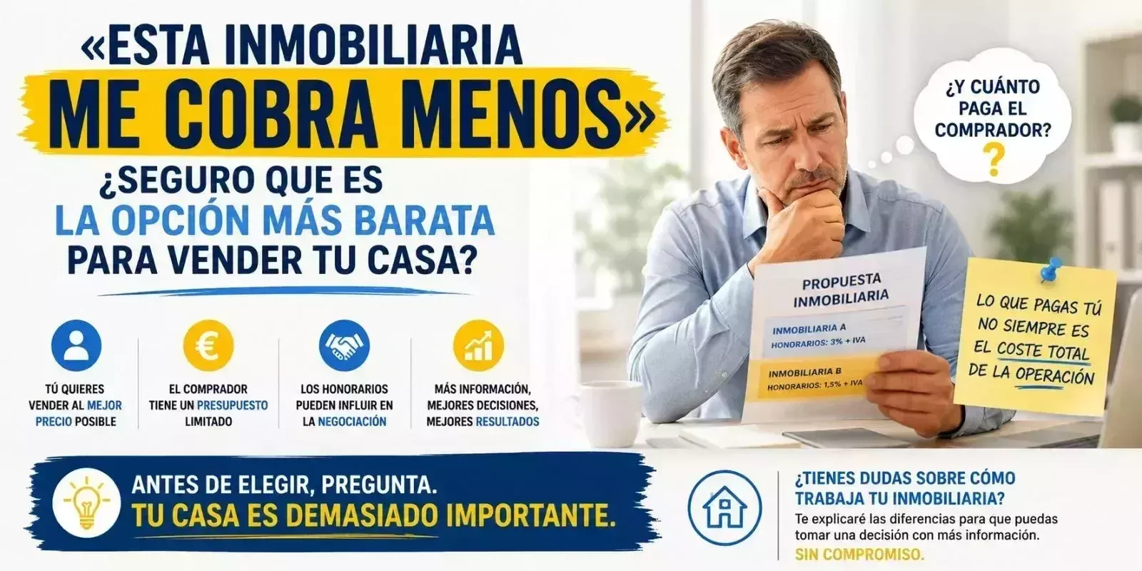 Esta inmobiliaria me cobra menos»… ¿Seguro que es la opción más barata para vender tu casa?