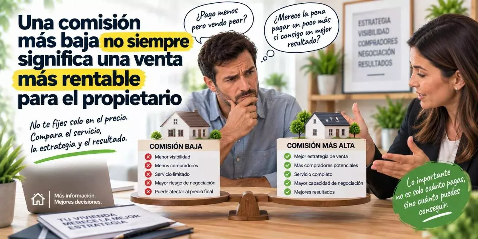 Una comisión más baja no siempre significa una venta más rentable para el propietario